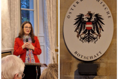 Botschafterin Barbara Kaudel-Jensen, MA, begrüßt unsere Gesellschaft und Gäste zur Soiree